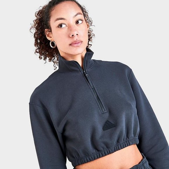 Adidas Cropped Half Zip Small Streetwear Women's Cotton Blend Sweatshirt  EUC - Picture 1 of 16
